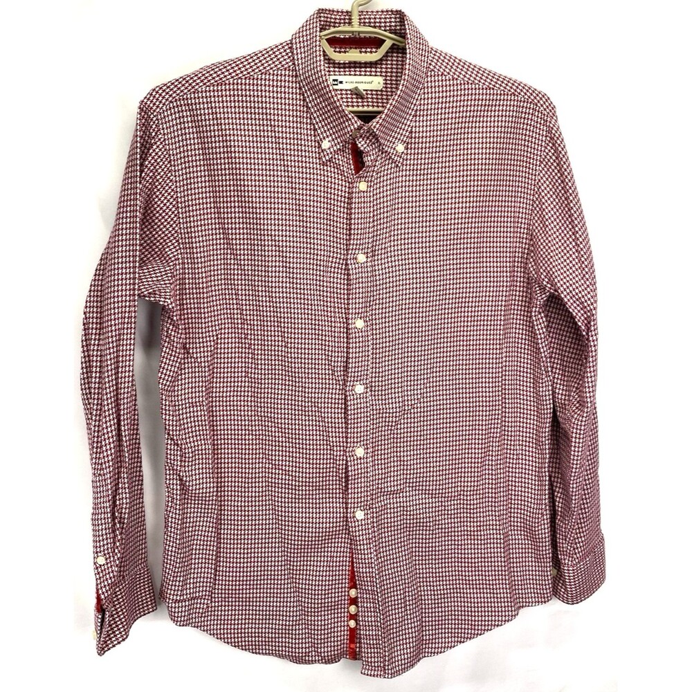 Wilke-Rodriguez Men's Dress Shirt Size XL Red/White Houndstooth Button Up/Down